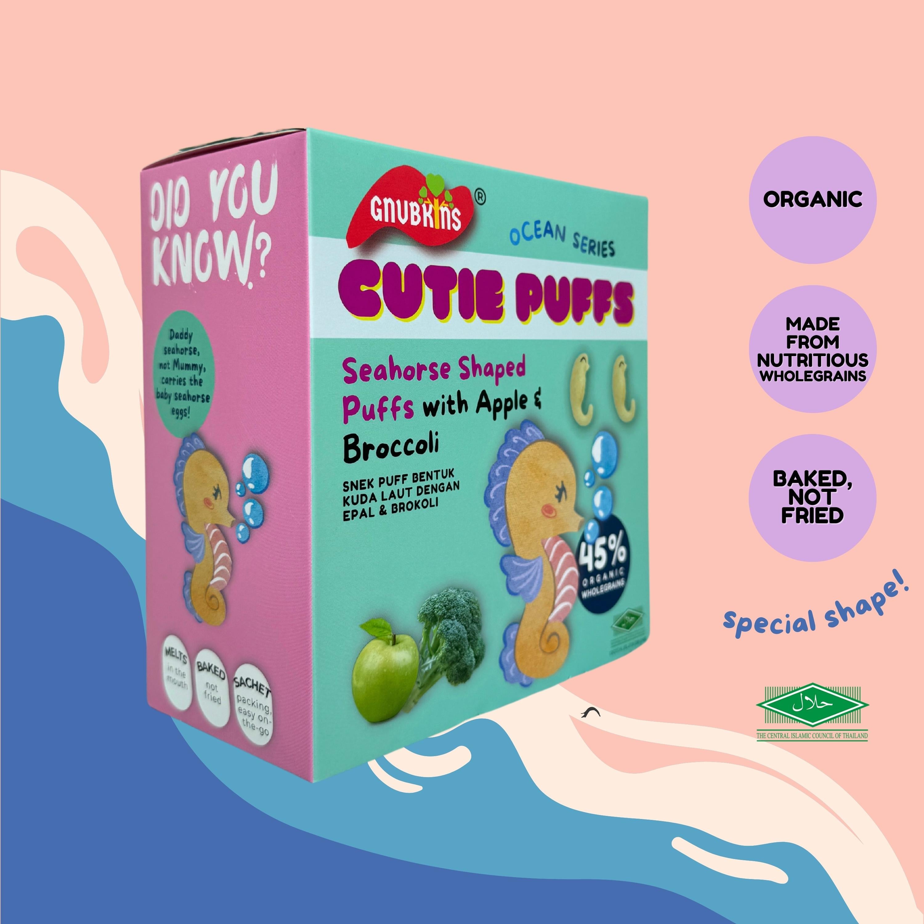 Organic Seahorse Shaped Puffs with Apple & Broccoli